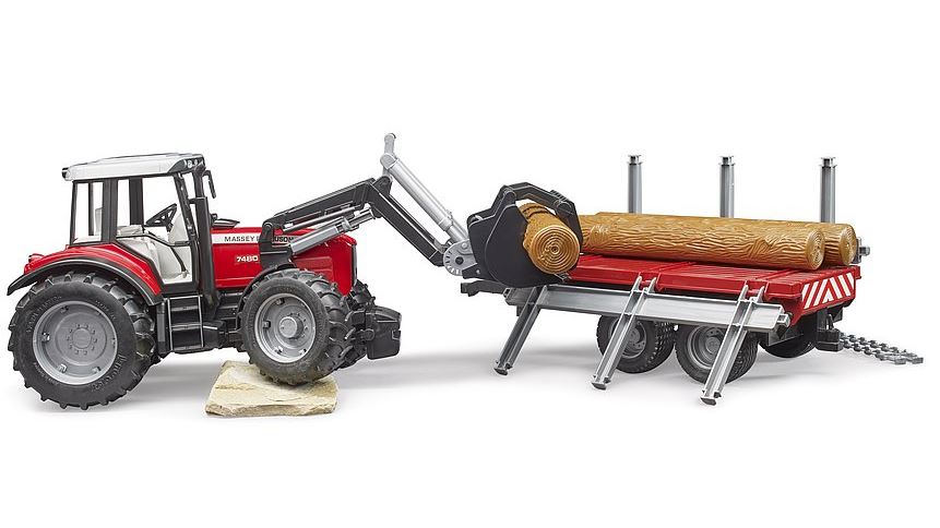Bruder Massey Ferguson with Frontloader and Timber Trailer