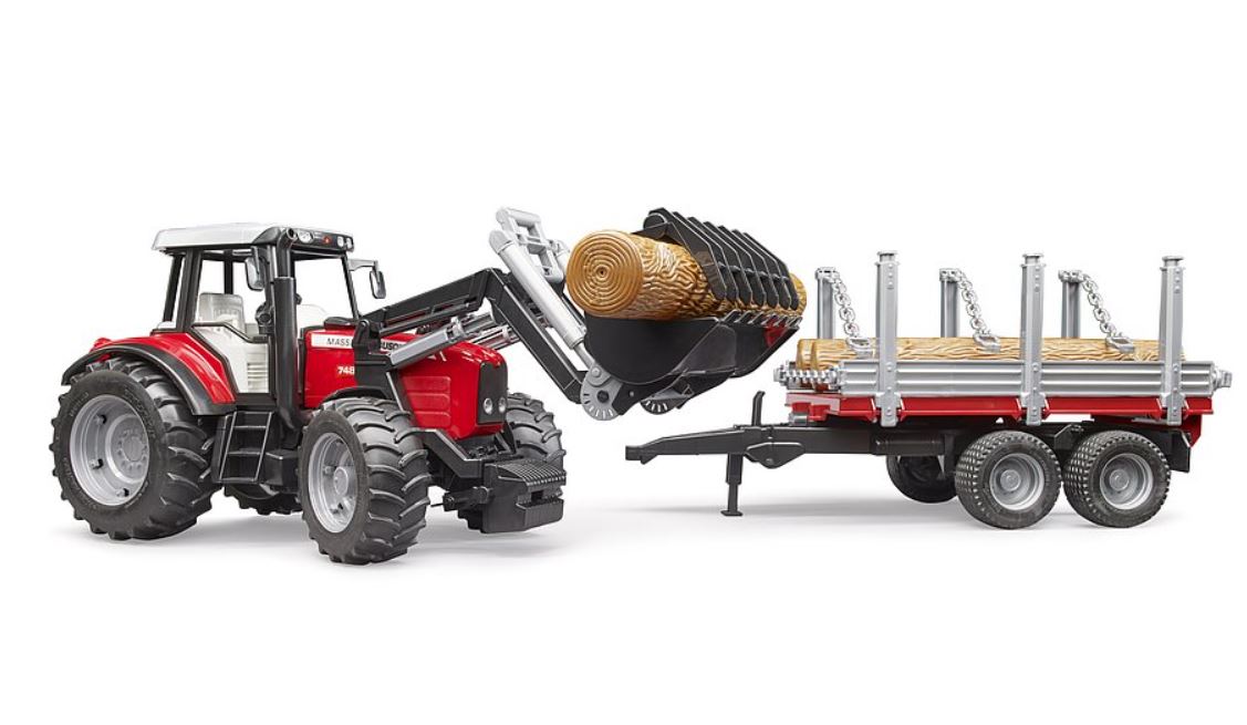 Bruder Massey Ferguson with Frontloader and Timber Trailer