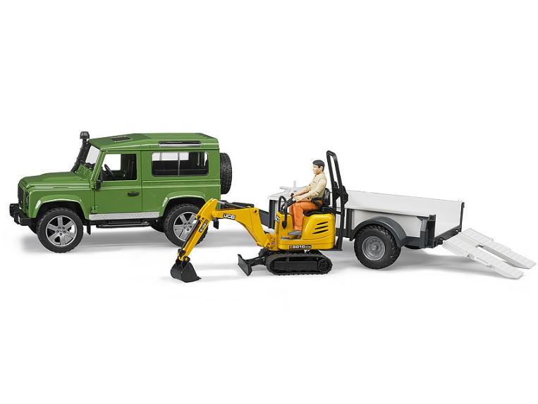 Bruder Land Rover Defender with Trailer, JCB and Man