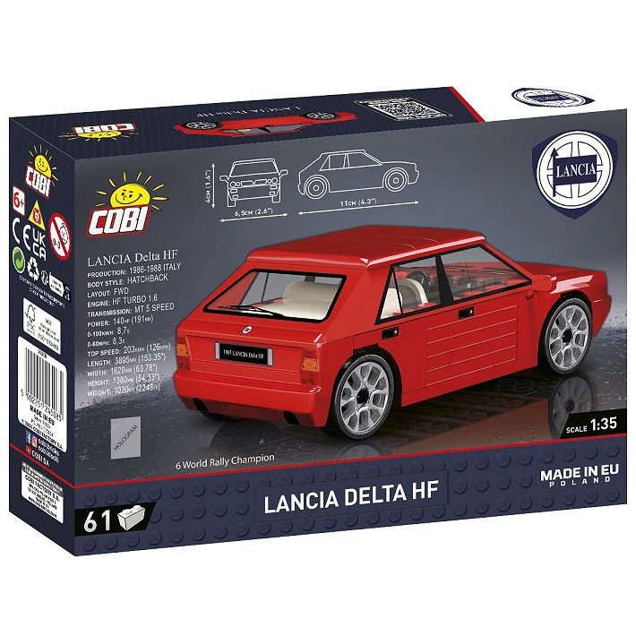 COBI Lancia Delta HF box back showing the red model car from the rear and product specifications