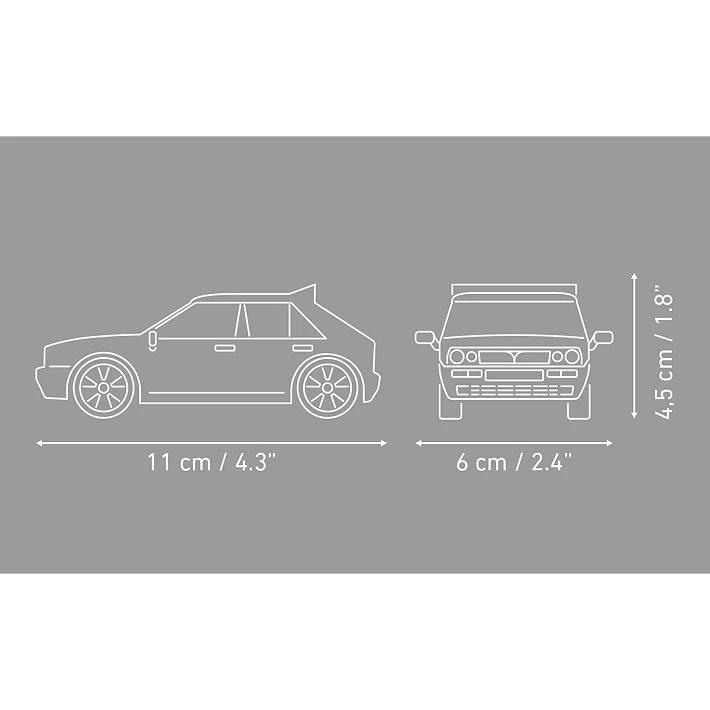 COBI Lancia Delta HF Integrale dimensions showing 11 cm length, 6 cm width and 4.5 cm height