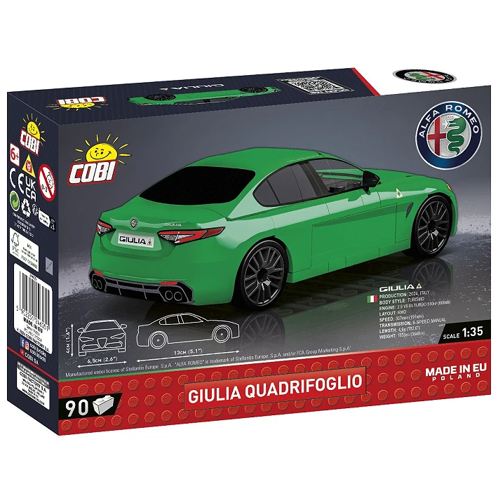 COBI Alfa Romeo Giulia Quadrifoglio 90 piece building set box back with green model car