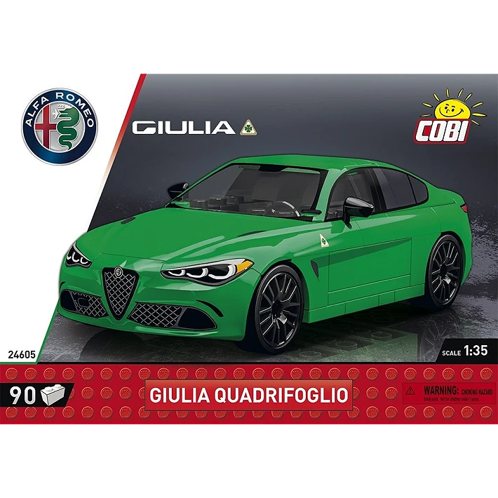 COBI Alfa Romeo Giulia Quadrifoglio front packaging panel with green model car