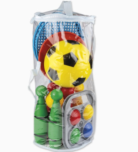 5 Sports Set Bag including bowling, tennis, frisbee, sponge ball and bowls – Ireland