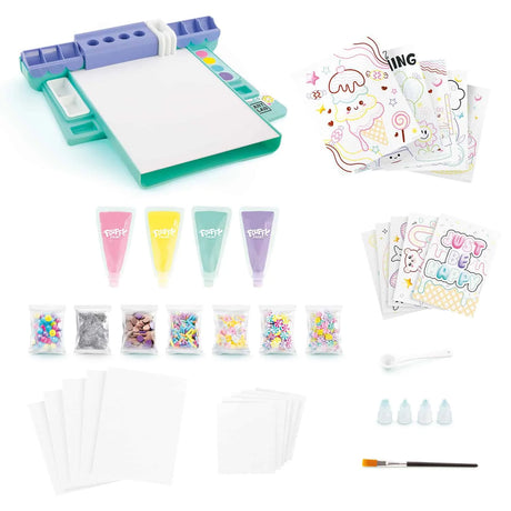 Art Lab Fluffy Paint Kit contents with paints, posters and decorations arranged in Ireland