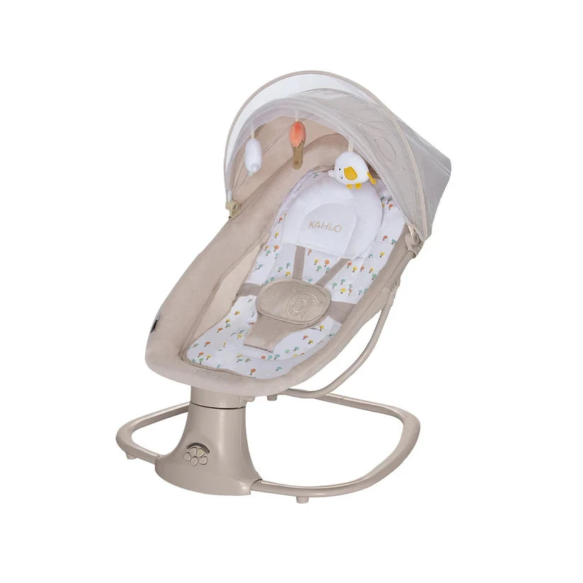 Asalvo Kahlo Trees baby bouncer side angled view with canopy and padded seat