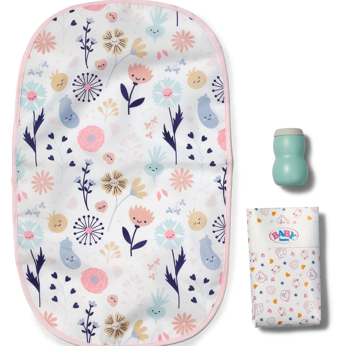 Baby Born Changing Bag Flower floral changing mat with nappy and powder box