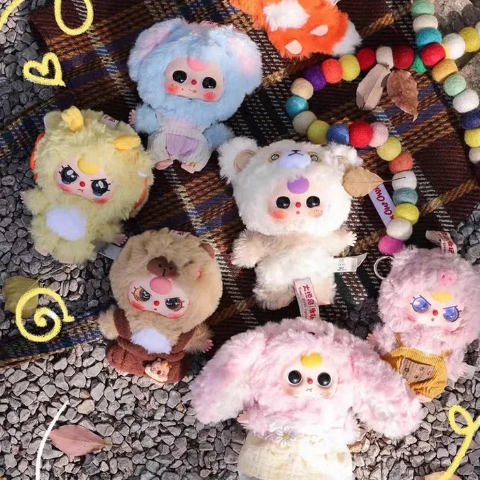 Assorted Baby Three De Lovely Series plush blind box toys in Labubu style designs with mixed colours and outfits