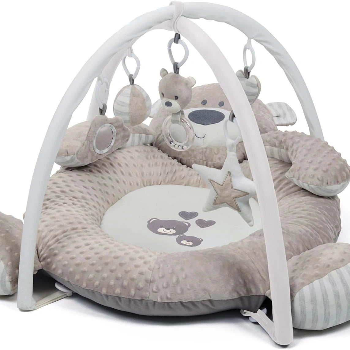 Babyzee Bear Necessities Play Gym with padded bear shaped ring, white arches and hanging plush toys including mirror, rattle, star and bear character