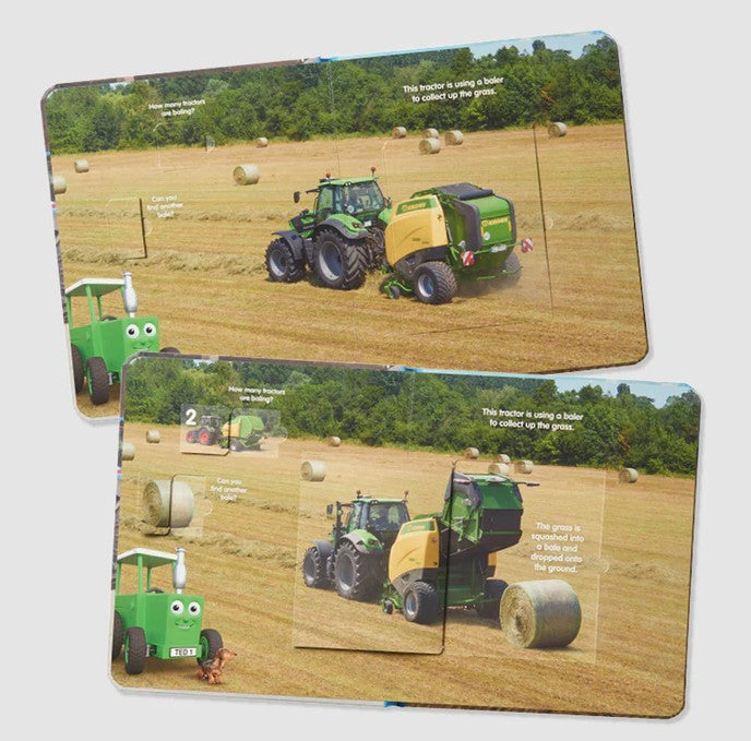 Tractor and baler machines page in Tractor Ted Lift-the-Flap Book Ireland