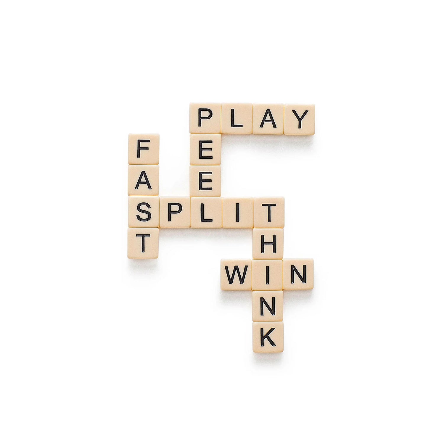 Close-up grid of word tiles in Bananagrams game – Ireland