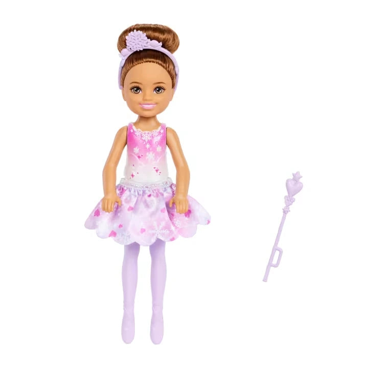 Barbie Chelsea Nutcracker Snow Fairy brunette doll with purple wand