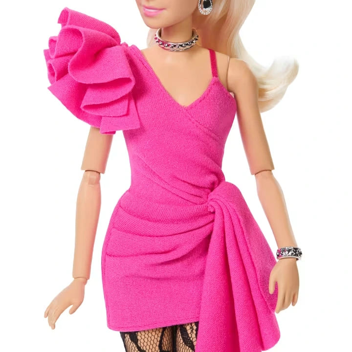 Barbie Deluxe Style Black and Pink doll showing pink dress and black lace tights