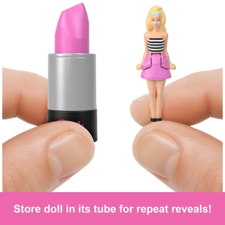 Barbie Mini BarbieLand Fashionistas mini doll and lipstick tube shown in hand – Ireland