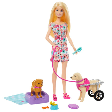 Barbie walking her dogs with bowl, bed, leash and bone accessories – Ireland