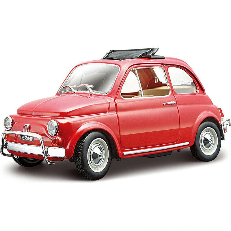 Bburago Fiat 500L 1968 red model in front three quarter view
