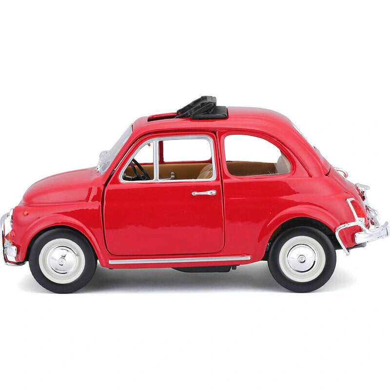 Bburago Fiat 500L 1968 red model shown in side profile