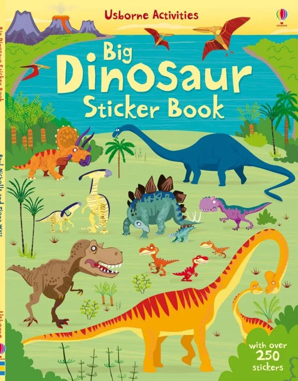 Big Dinosaur Sticker Book cover showing colourful dinosaurs and prehistoric scene in Ireland