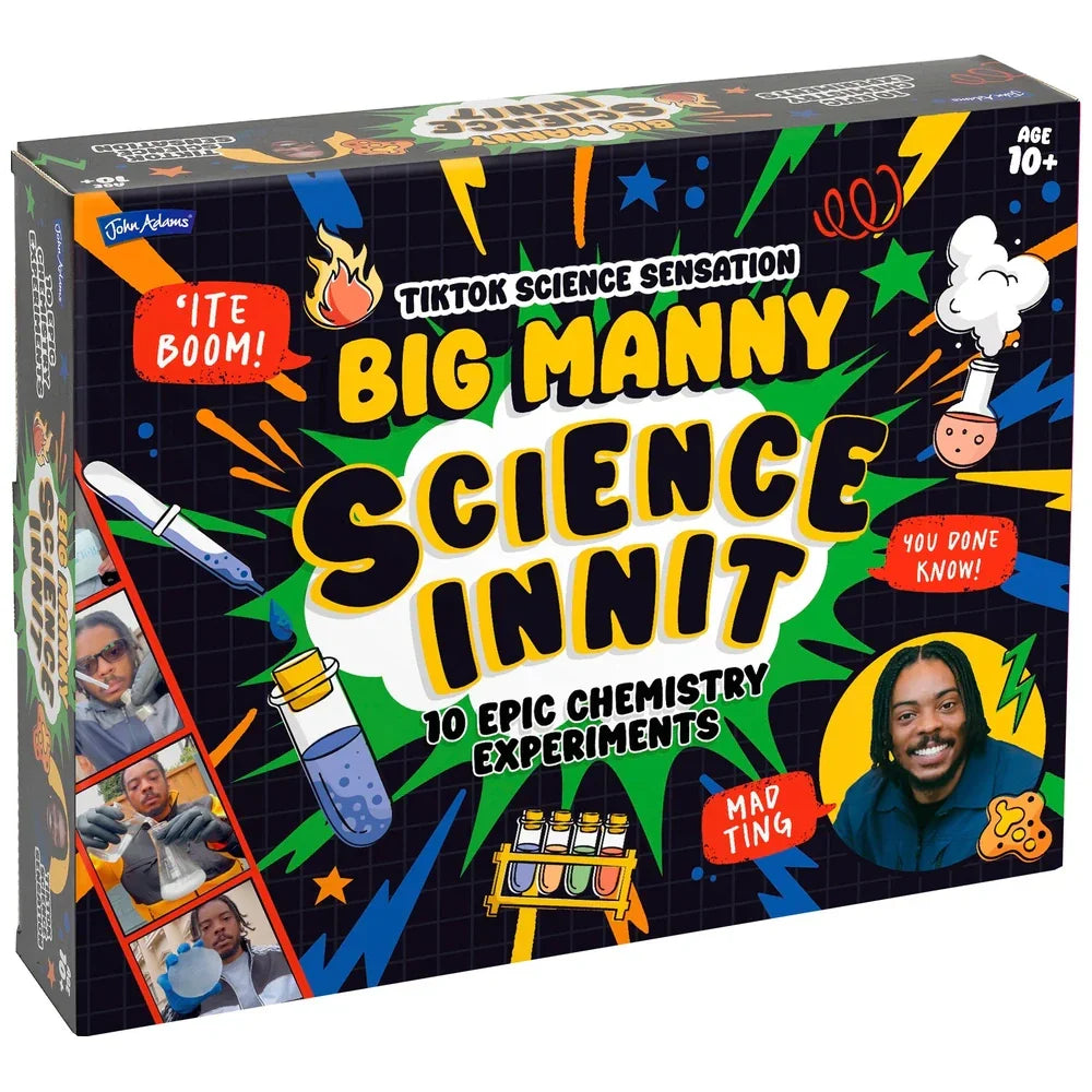 Big Manny Science Innit experiment kit box with colourful design and TikTok branding
