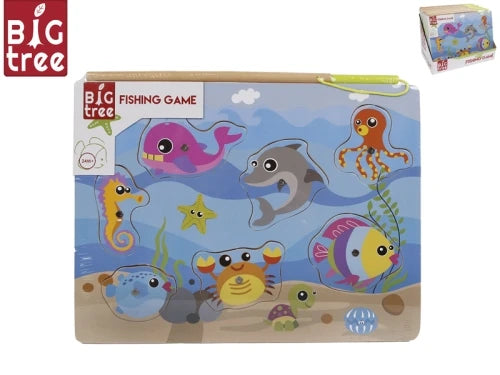 Front of the Big Tree Fishing Game packaging with colourful underwater animal puzzle board