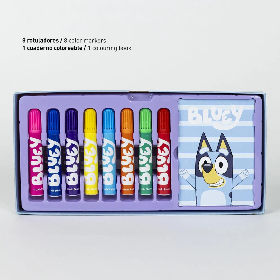 Bluey Colouring Stationery Briefcase Set with eight coloured markers and mini Bluey colouring book