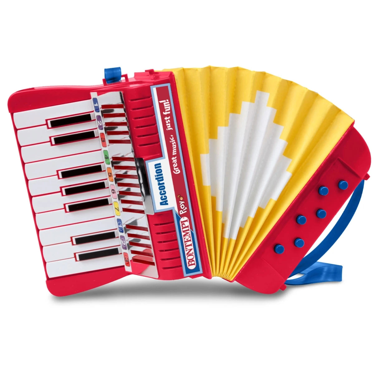 Bontempi Accordion with 17 Keys with yellow bellows extended