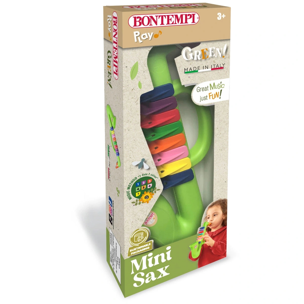 Bontempi Green Saxophone in Mini Sax retail packaging