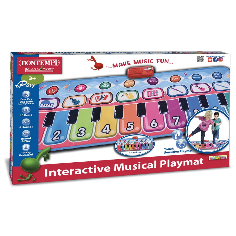 Bontempi Interactive Musical Playmat retail packaging showing product features and children playing