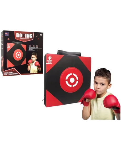Boxing Strength Tester boxed set for kids with red wall target and training pad in Ireland