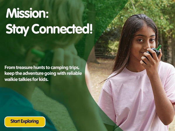 Brainstorm Outdoor Adventure Walkie Talkie held by a child during outdoor use