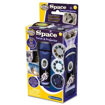 Brainstorm Space Torch and Projector box showing torch, slides, and colourful space imagery