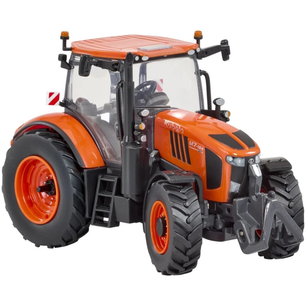 Britains 1:32 Kubota M7 154 Tractor 43438 front right view showing the front hitch, detailed cab and orange bodywork