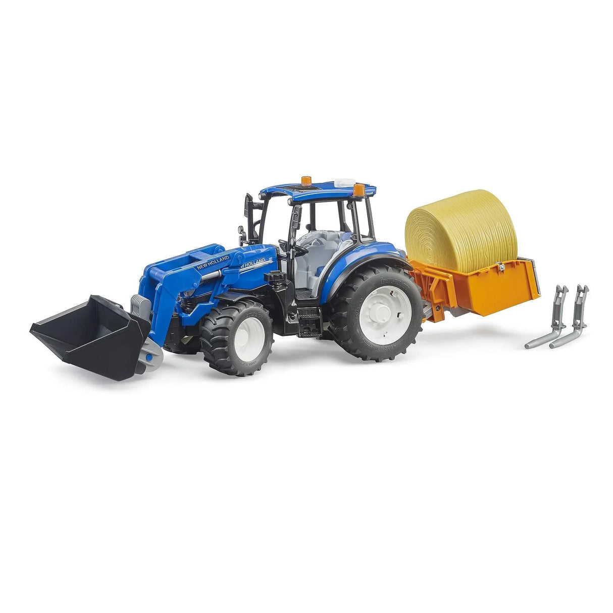 Bruder 2187 New Holland T5.120 toy tractor set with transport box, hay bale and loader bucket in Ireland