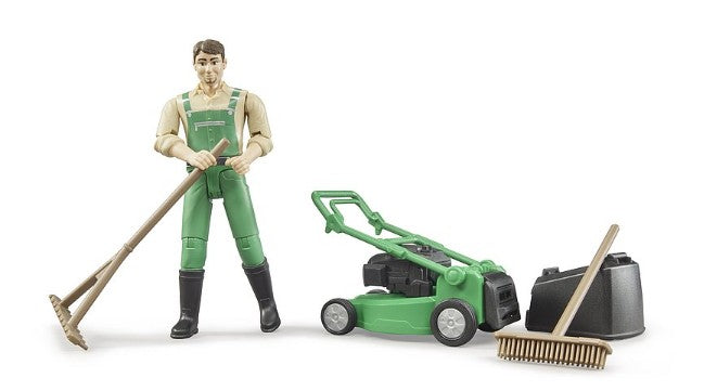Bruder Gardener with rake, broom, and lawnmower toy Ireland