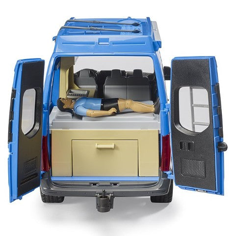Bruder MB Sprinter Camper Van rear view with open doors and bed Ireland