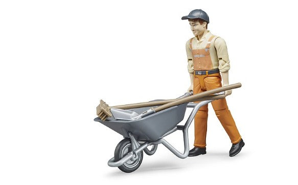 Bruder Municipal Worker with wheelbarrow and tools toy Ireland