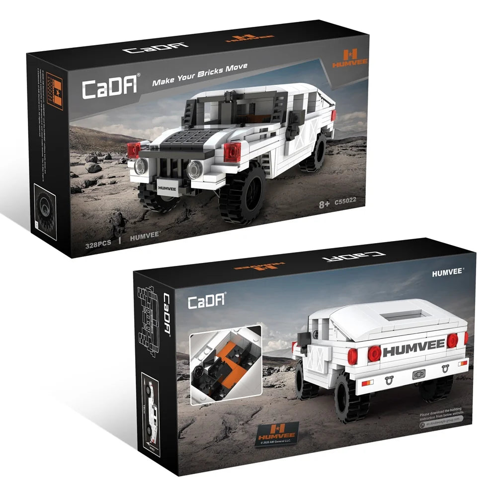 CaDA Humvee Off Road Truck 328 piece box set showing front and rear artwork on black packaging design