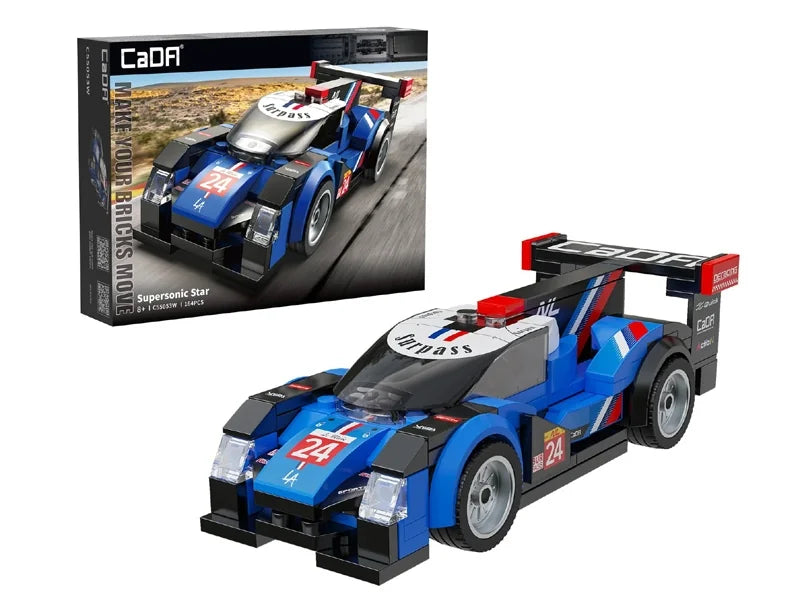 CaDA Supersonic Star 1:32 racecar displayed beside retail box showing car artwork and CaDA branding