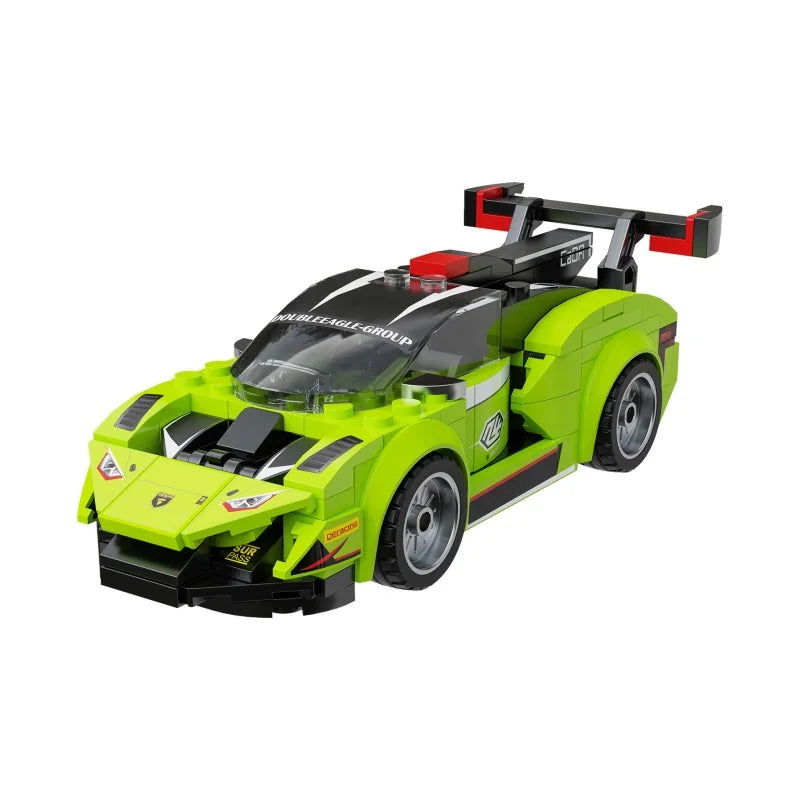 CaDA Velocity Hurricane bright green racecar brick model with rear spoiler and black roof detailing