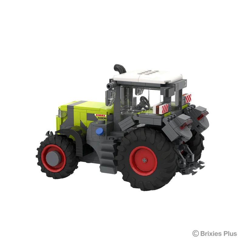 BRIXIES Plus CLAAS AXION 9450 tractor viewed from the left rear showing the green bonnet, enclosed cab, large rear wheel and rear linkage