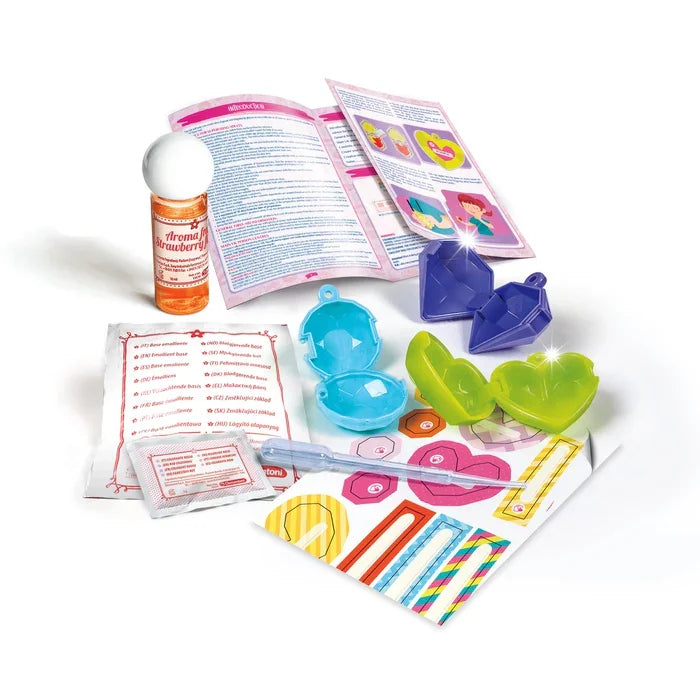 Complete Clementoni Create Your Own Lip Gloss kit with ingredients, charms and illustrated manual in Ireland