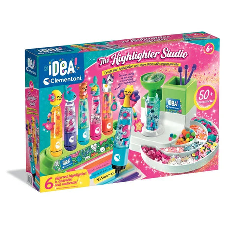Front box of Clementoni Idea Create a Highlighter Studio showing highlighters and accessories in Ireland