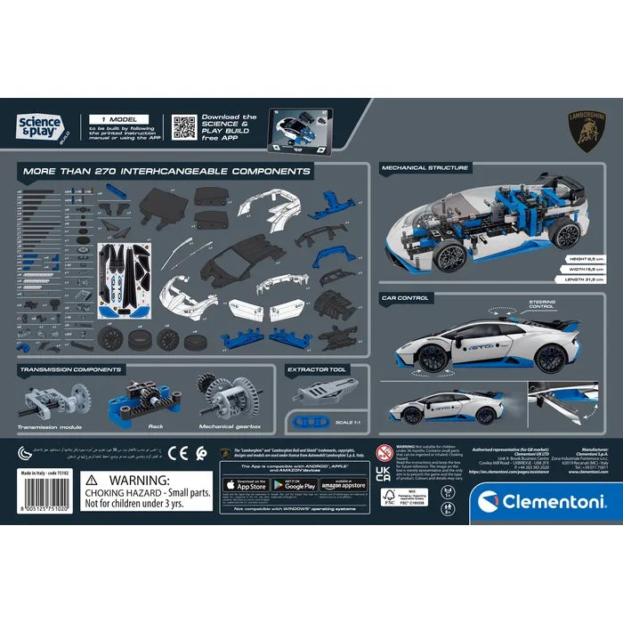 Rear packaging of Clementoni Lamborghini Huracán STO Mechanics set highlighting components in Ireland