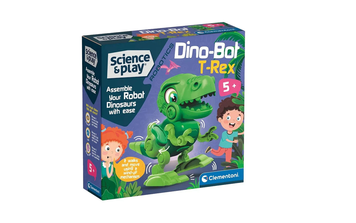 Front box of Clementoni Science & Play Dino-Bot T-Rex robot building toy in Ireland