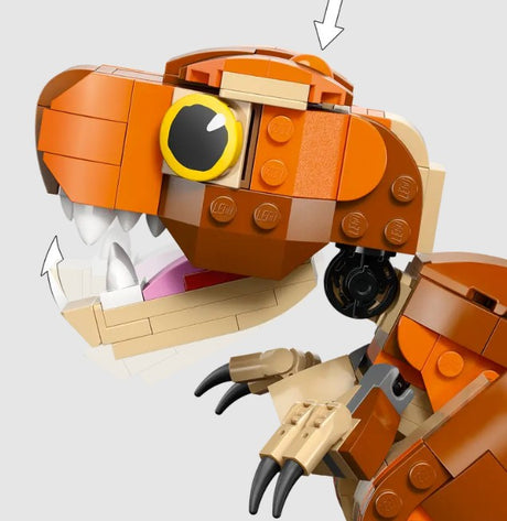 Close-up LEGO T. rex head with jaw action from set 76967 Ireland