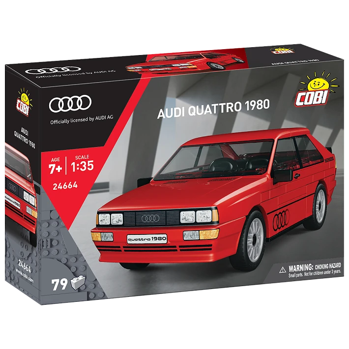 COBI Audi quattro 1980 building set box shown from the front and side