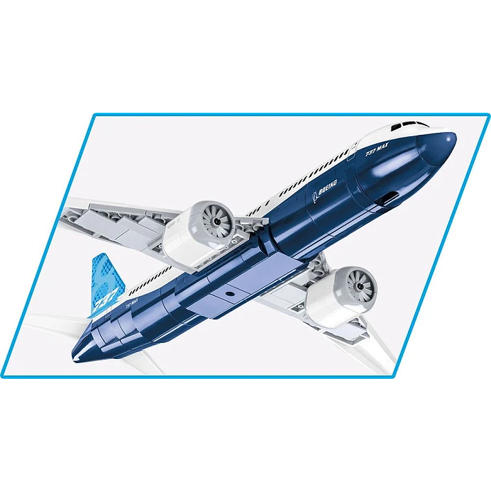Underside view of the COBI Boeing 737-8 aircraft model showing both engines and wings