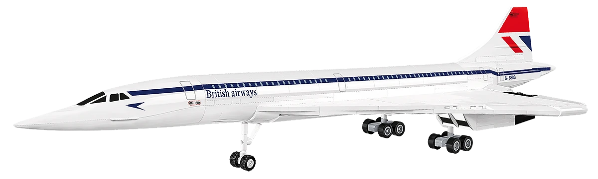 Side profile of the COBI Concorde G-BBDG model with its landing gear extended