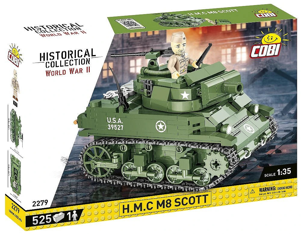 Angled front view of the COBI H.M.C M8 Scott 525 piece set box