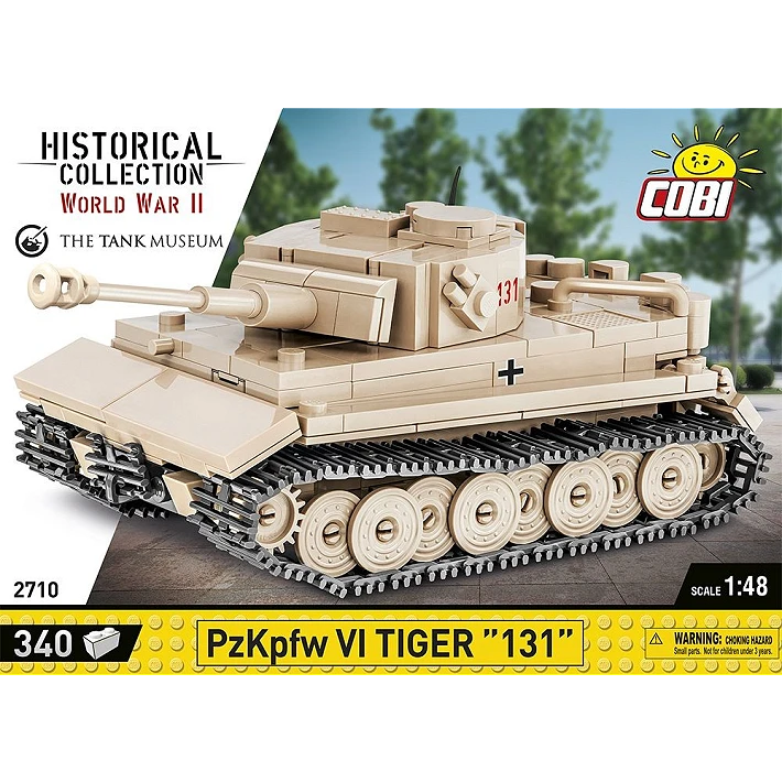 Front panel artwork for the COBI PzKpfw VI Tiger 131 340 piece building set showing the tan tank model